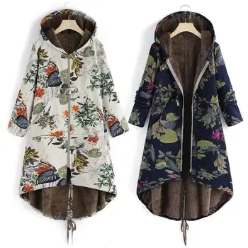 

Women Autumn Hooded Casual Coat Plus Size Green Printed Cotton Padded Jacket Female Long Parka Womens Wadded Jaqueta Feminina
