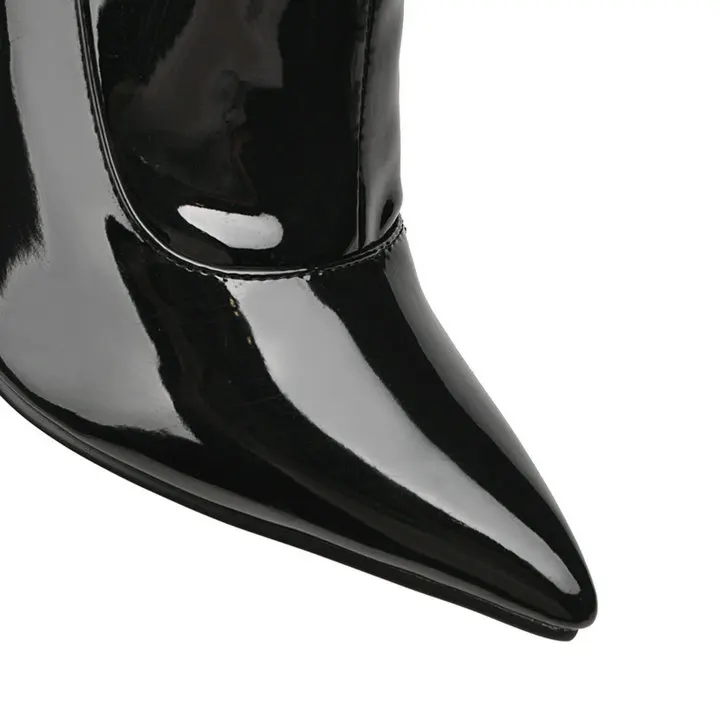 Black Red White Patent Leather Sexy Knee High Boots Super Heel Women's Tall Boots Pointy Toe Winter Dress Boots Side Zipper