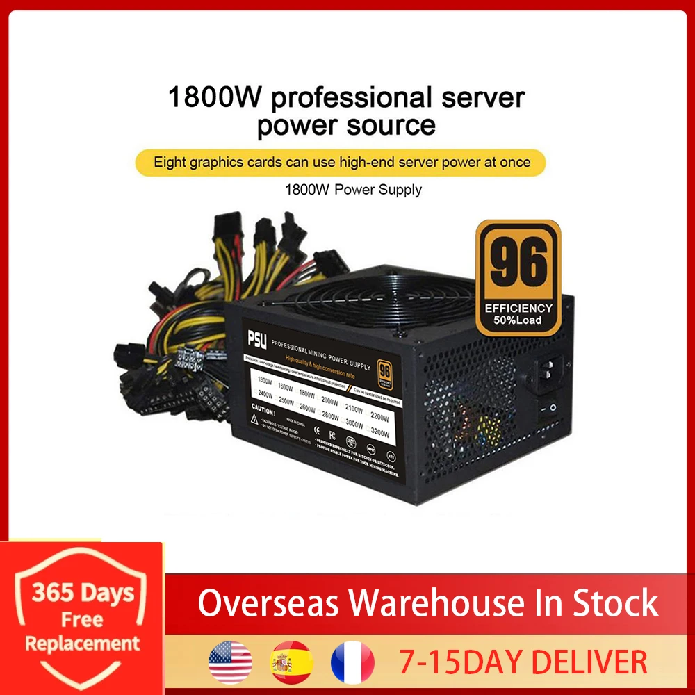 US $75.68 1800W Rated Miner Power Supply 95 High Efficiency AC 180260V ATX Mining Power Source Support 8 CPU Card Max Up to 2000W