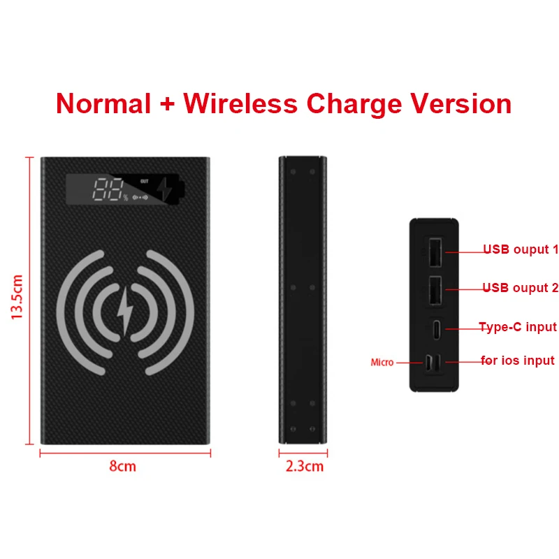 Welding Free 5*18650 Battery Storage Box PD QC3.0 USB 10W Fast Wireless Charging Power Bank Case 18650 Battery Holder Box