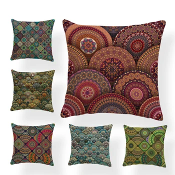 

Custom Modern Pillowcase Mandala Round Green Flower Cushion Cover Living Room Decoration Polyester Linen 45 * 45Cm Throw Pillow