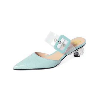 

Buckle Decoration Slingbacks shoes For Girls Sweet poined Toe High Heels slippers Summer Fashion Party Prom Shoes Woman