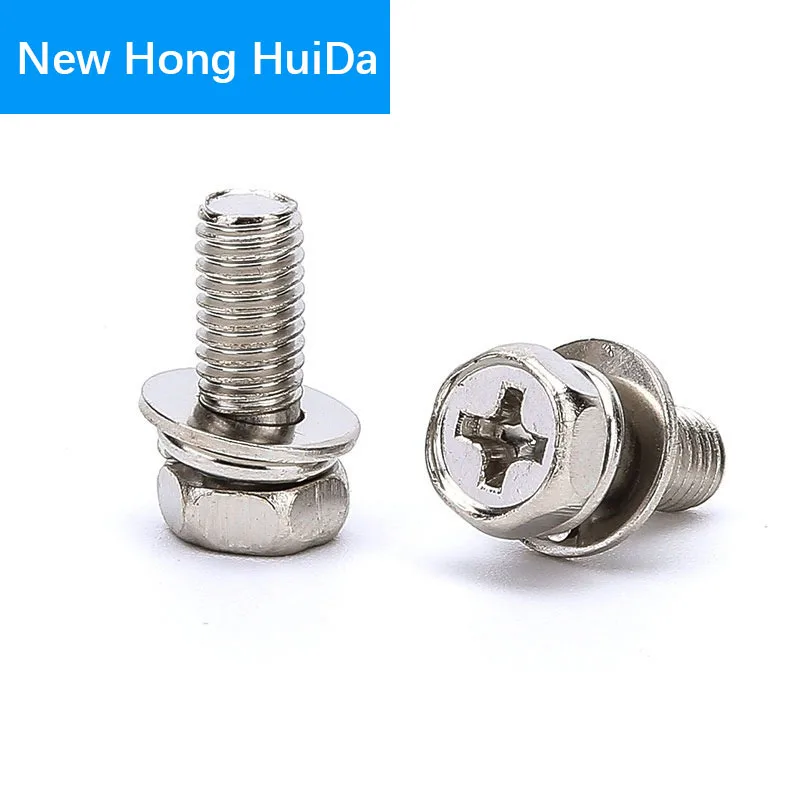 

M3 M4 Steel Nickel Plated Phillips Hex Cross Recessed Washer Machine Screw Iron Metric Thread Sem Bolt
