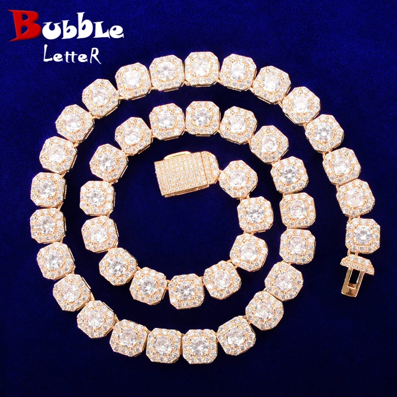 Bubble Letter Clustered Tennis Chain for Men Necklace Hip Hop Zirconia Copper Gold Color Fashion