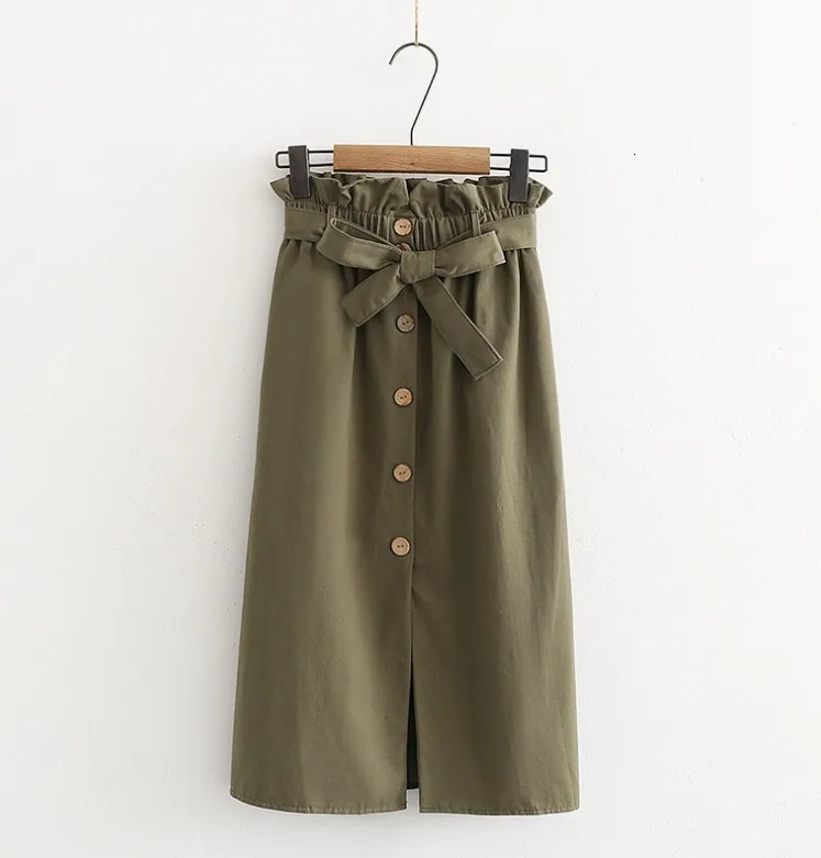 Army green Корейская мода, летняя женская однобортная юбка с высокой талией, сексуальная уличная одежда, Faldas Saia - Цвет: Army green