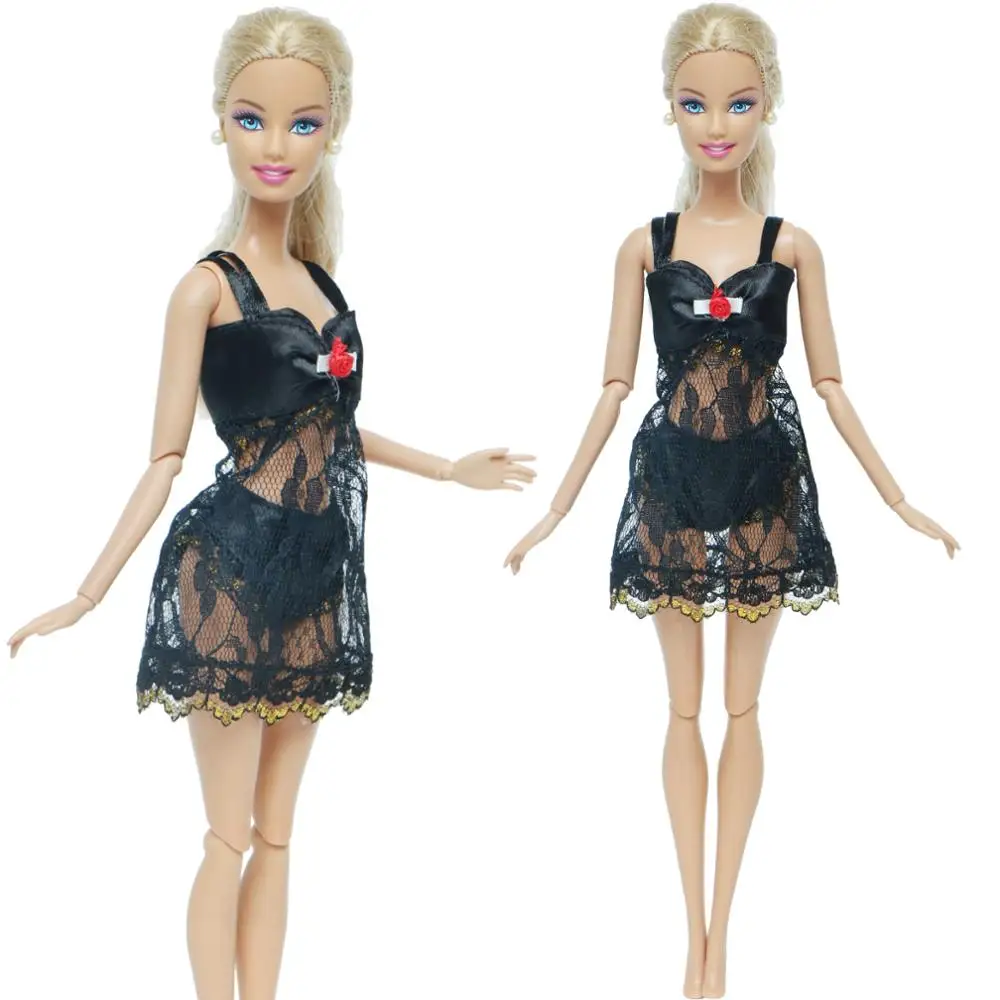 Black Nightgown and Bra and Underwear Set For 11.5 inches Doll 