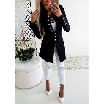 

Women's Jacket Blazers Slim Lady Office Wear Outwear Long Sleeve Stand Collar Formal Long Suit Black Blue Autumn Slim Coat