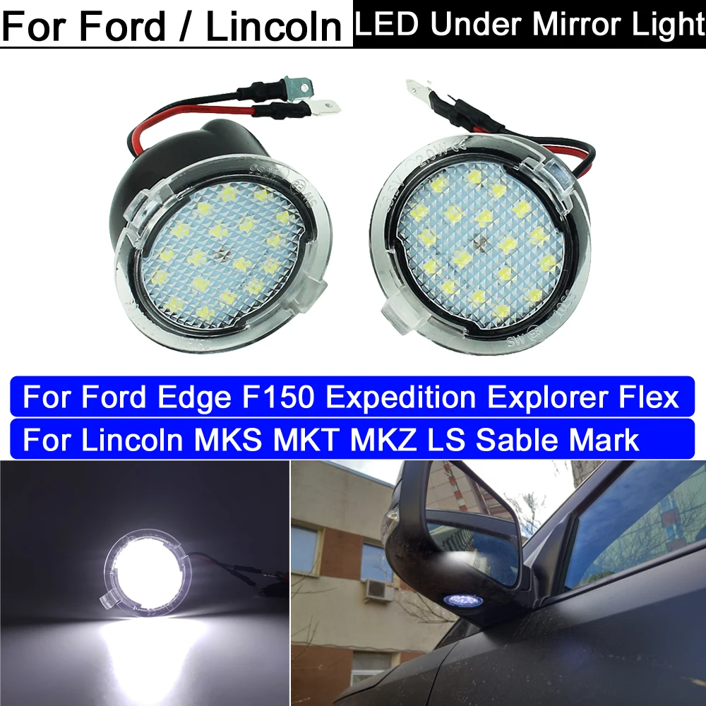 

2Pcs White LED Side Under Mirror Lamp Puddle Light For Ford Edge F150 Expedition Explorer Flex For Lincoln MKS MKT MKZ LS Sable