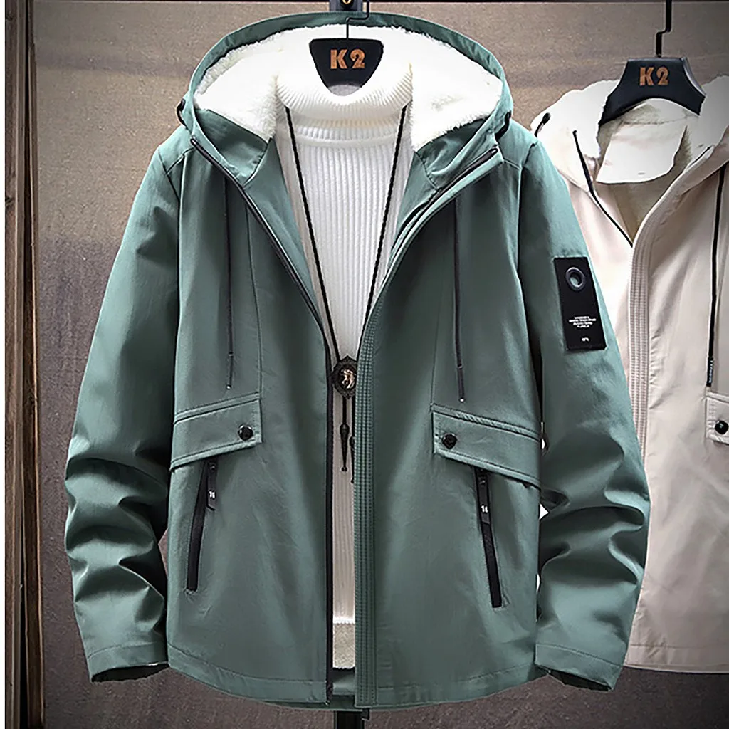 Army Green KLV куртки мужские зимние одноцветные флисовые повседневные модные кардиганы с длинным рукавом Повседневные Блузки Топы пальто Новинка Лидер продаж - Цвет: Army Green