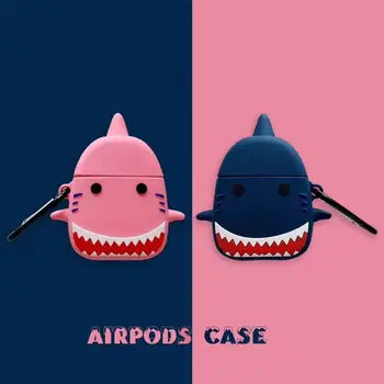 

Cute Shark Pattern Protective Case Silicone Cover with Carabiner for Airpods 1/2