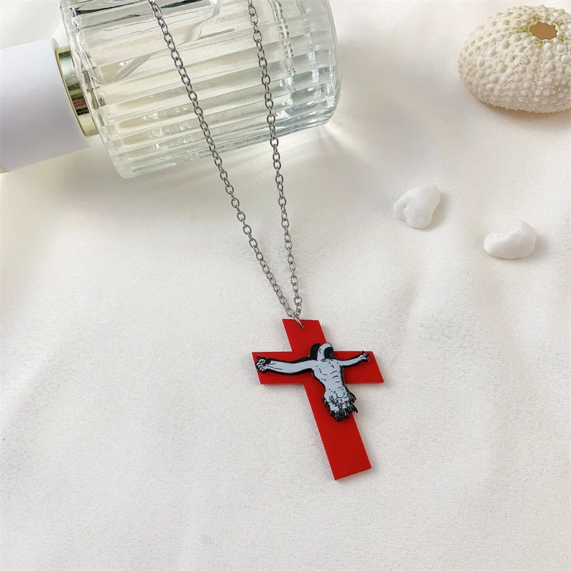 Cross Jesus Acrylic Earrings Exaggerated Big Red Dangle Earrings Women Men Night Club Street Party Jewelry