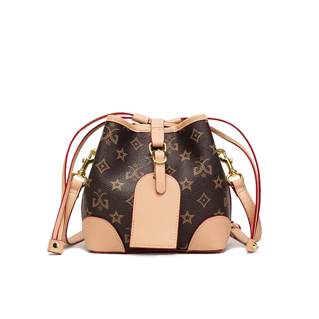 Classics Luxury Vintage Designer Babel Pinkors Printed Leather Retro Bucket Tote Bags For Women Two Size Shoulder Handbag Pink