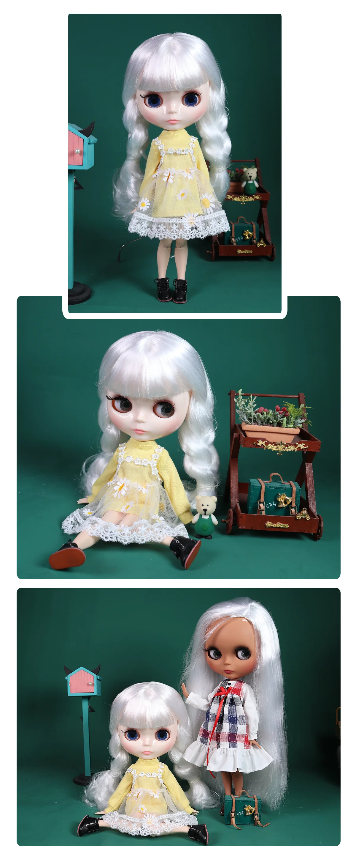 Neo Blythe Doll with Silver Hair, White Skin, Shiny Cute Face & Custom Jointed Body 1