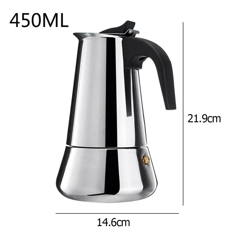 A 450ML Кофе разработчиков в итальянском стиле топ Moka эспрессо Cafeteira Кофеварка 100/200/200/450 мл Плита Кофе горшок - Цвет: A 450ML