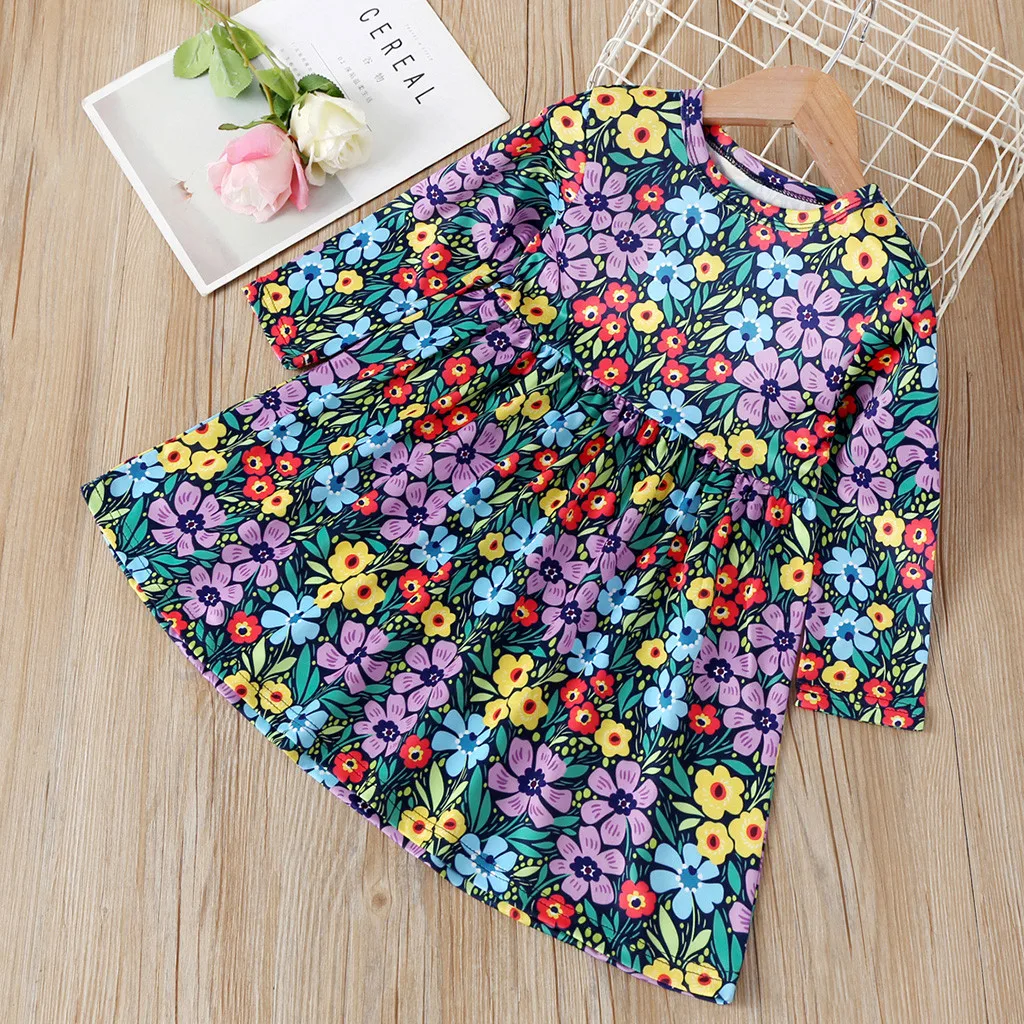 Новинка весны платье принцессы детская одежда для девочек Платья с цветочным принтом и рюшами; платье принцессы es Повседневная одежда красивые вечерние платья для девочек