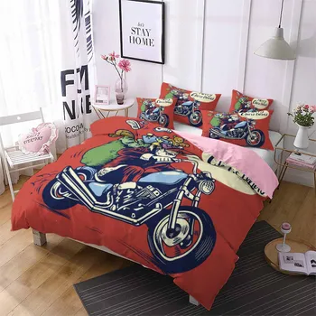 

Santa Claus Riding a Motor Duvet Cover Pillow Case Christmas Home Textile Quilt Bedding Set Double King Size Kids Comforter Sets