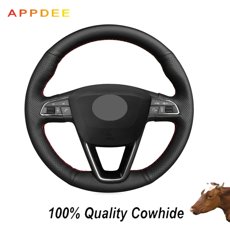 Черный чехол на руль из натуральной кожи для seat ibiza leon 5f mk3 2013 2019 6j tarraco arona ateca|Чехлы