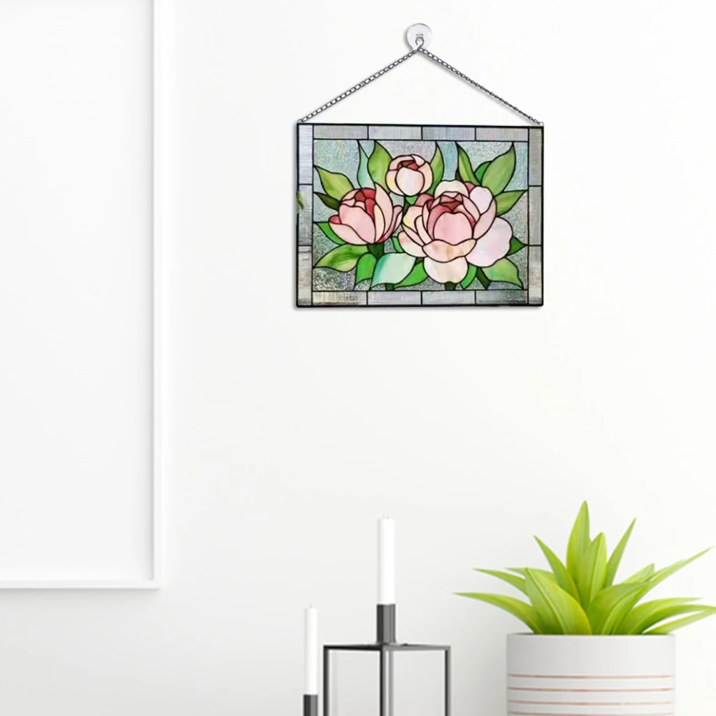 Stained Glass Window Stained Glass Window Hangings Panel Gorgeous Flowers with Chain Stainglass Decors Wall Art Flowers