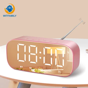 

Alarm Clock Wireless Bluetooth Speaker Small Audio Radio Subwoofer Music Player Snooze Digital LED Display Mirror Nigh Light