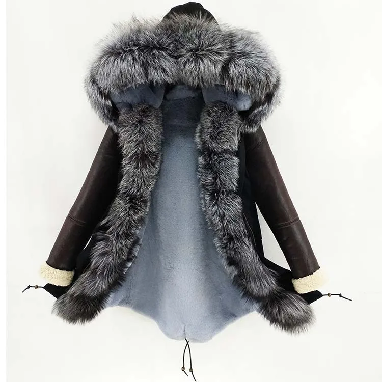 4 Faux fur liner Длинное пальто-парка зимняя куртка женская природный натуральный мех воротник капюшон искусственная кожа рукав теплая верхняя одежда уличная Роскошная - Цвет: 4 Faux fur liner