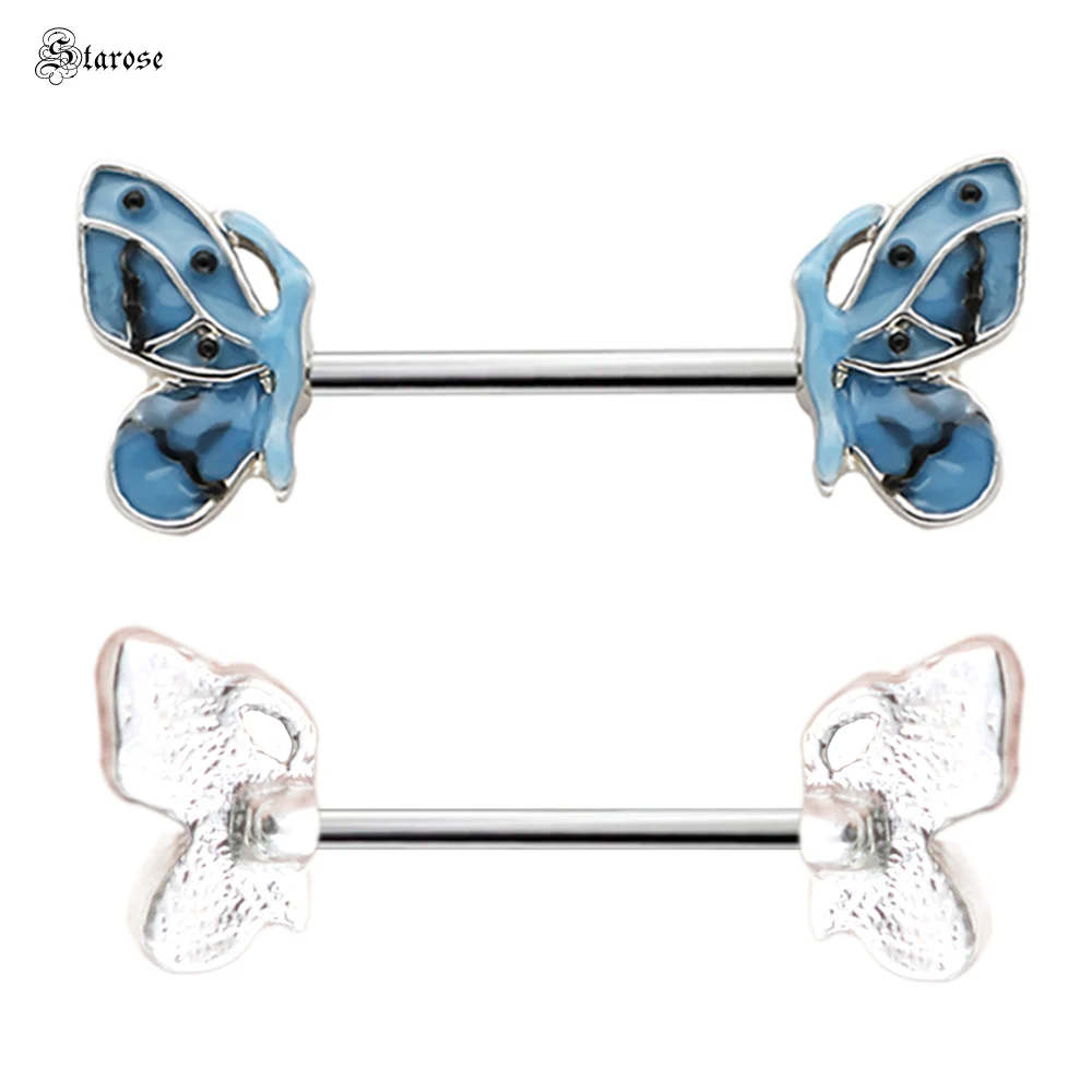 2pcs Cute Black Oil Dripping Butterfly Nipple Piercing Jewelry