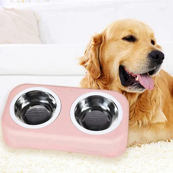 

Double Pet Bowls Stainless Steel Dog Food Water Feeder Pet Drinking Dish Feeder For Small Dog Cat Puppy Feeding Supplies