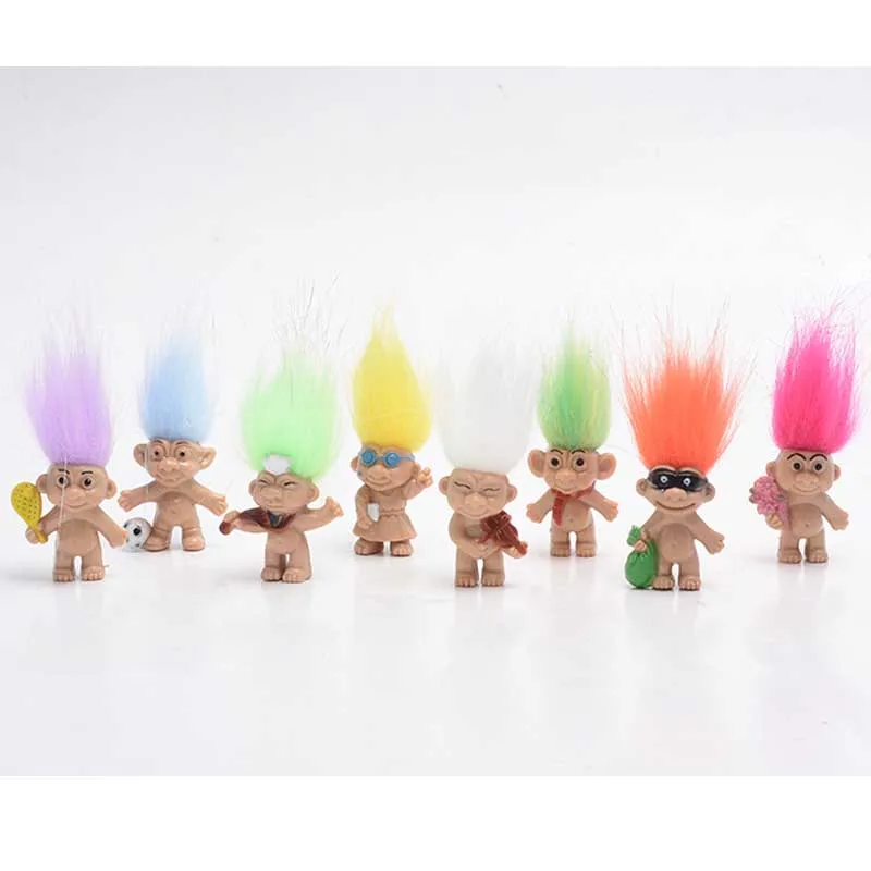 

8PCS/LOT Anime Figurine Trolls Doll Magic Fairy Hair Wizard Mini Dolls Toys For Children