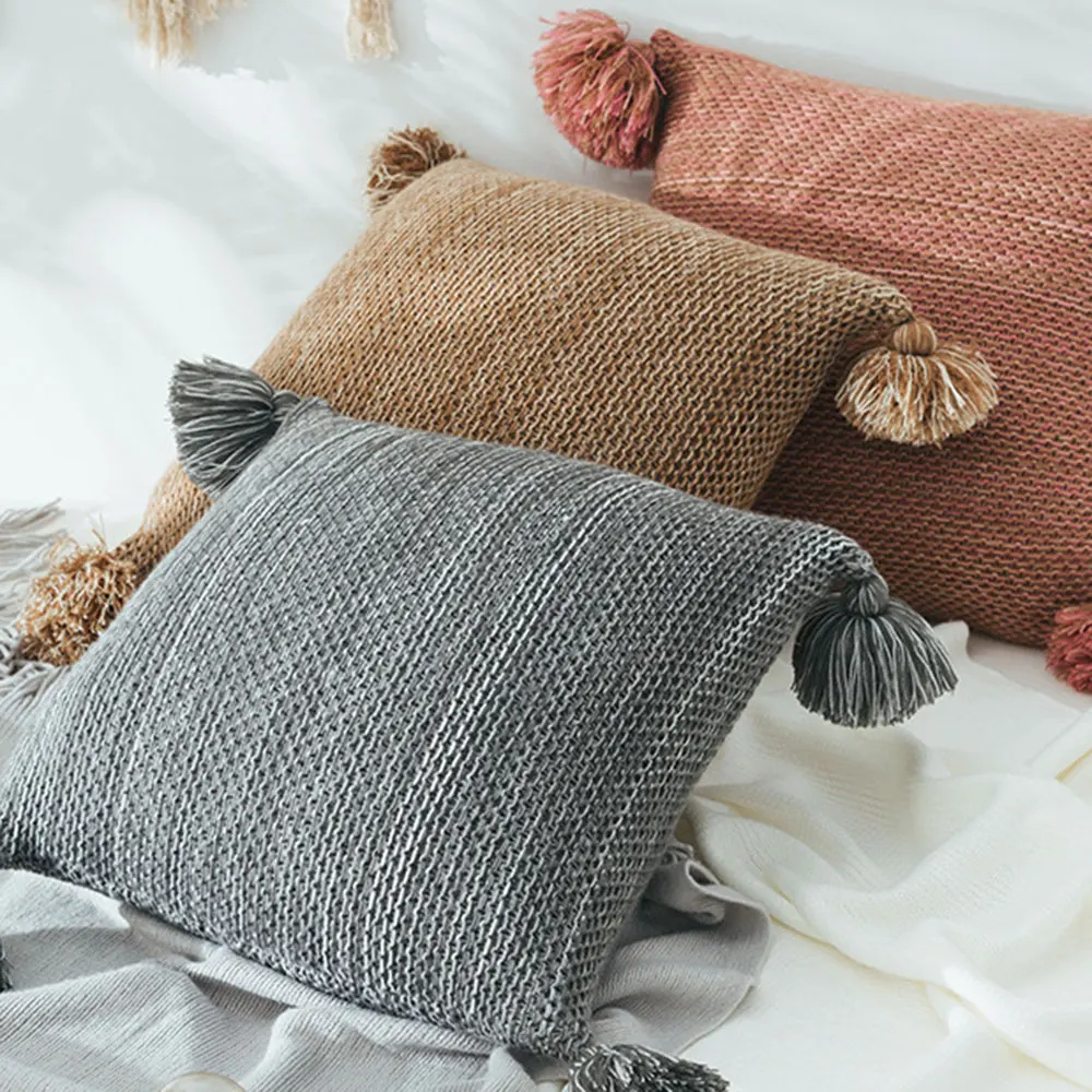 Tassel Pillow Case Nordic Style Blend Knitting Cushion Cover Sofa Bed Chair Home Office Decorative Throw Covers 45*45cm | Дом и сад