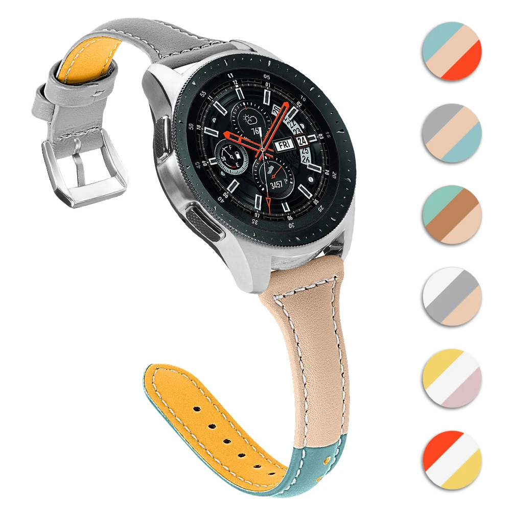 Кожаный ремешок для samsung Galaxy Watch 46 мм gear S3 Frontier/S3 классический кожаный ремешок 22 мм ремешок для часов huawei Watch GT браслет - Цвет ремешка: blue-apricot-gray