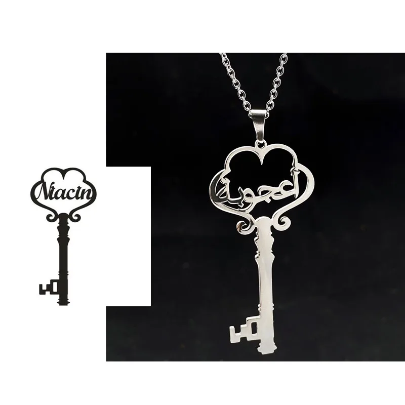 

Chain Pendan Personalized Custom Key Shape Multiple Style Stainless Steel Name Necklaces for Women men Nameplate Pendant Jewelry