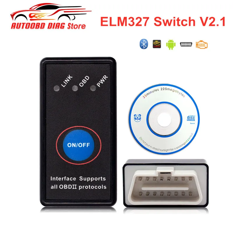 Диагностический прибор OBD2 переключатель ELM327 V2.1 Bluetooth питания вкл/выкл