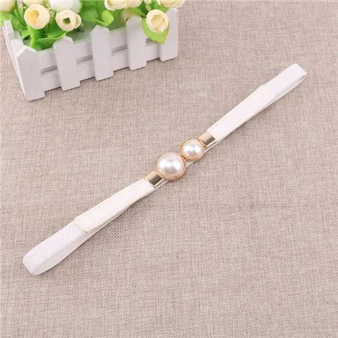 Fashion thin PU leather belt imitation pearl elastic waist belts women dress skirt decoration fashion Girles gifts