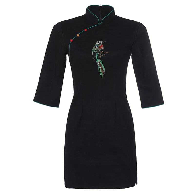 Женское платье чонсам, черное винтажное замшевое сексуальное платье Qipao, весенне-осеннее повседневное женское свадебное платье, тонкое уличная одежда