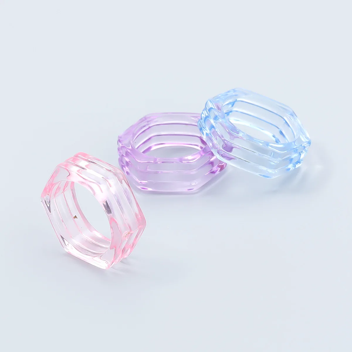 Fashion Candy Color Hexagon Transparent Resin Ring Couple Popular Hip-hop Ring Campus Party Accessories