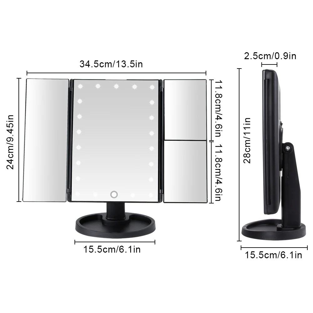 Сенсорный экран 22 освещенный туалетный столик карманное зеркало с 1X/2X/3X/10X увеличительное стекло гибкое зеркало косметическое 3 Складные регулируемые