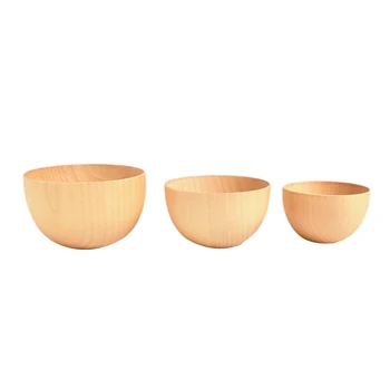 

3Pcs Wooden Big Belly Handmade Natural Spruce Wood Bowl Kitchen Bar Drinkware