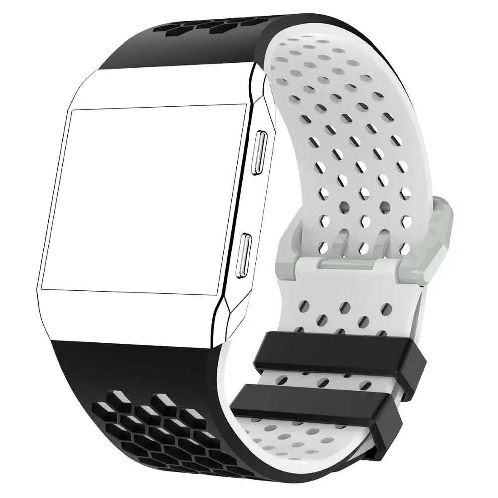 Black white Легкие вентилируемые силиконовые спортивные часы ремешок для Fitbit ионический ремешок Смарт-часы Регулируемый запасной браслет ремешок для часов - Цвет: Black white