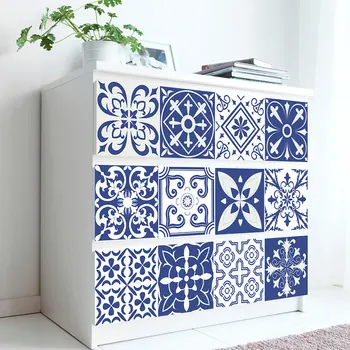 

10/15/20/30cm Blue & White Strip Ceramic Tiles Wall Sticker Sofa TV Walls Home Decor Wall Decals Peel & Stick Vinly Art Mural