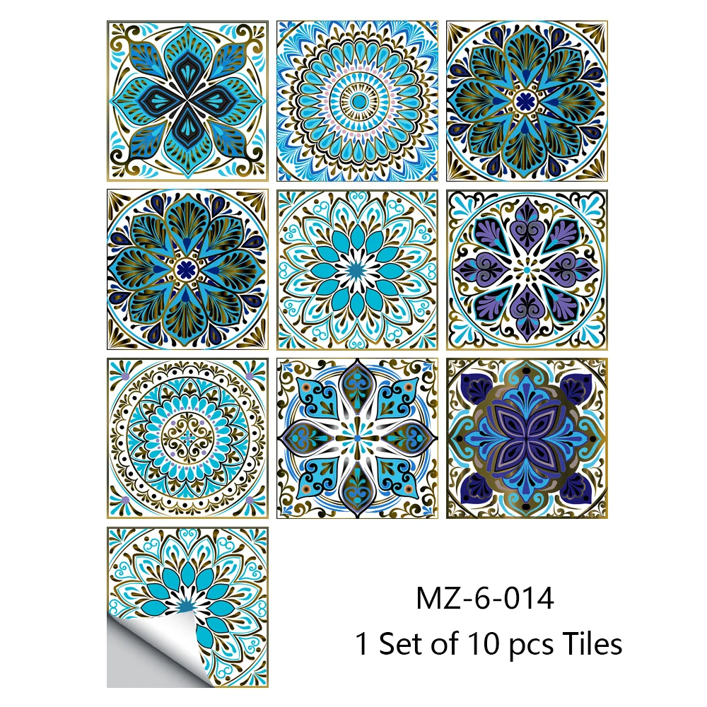 Dream Blue Mandala Style Matte Surface Wall Sticker Non-slip Tile Decoration Film For Tile /Ground in Kitchen Bathroom Art Mural wall stickers