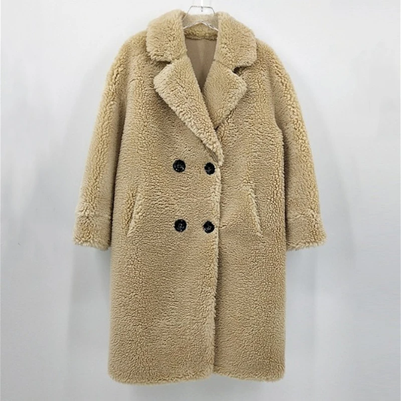 

2023 New Granule Sheep Shearing Coat Women's Long Section Suit Collar Fur Composite Fur One Warm Ladies Jacket