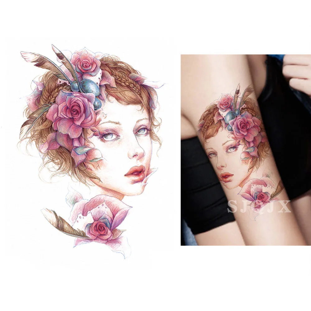 Водонепроницаемый боди-арт поддельные татуировки Акварельные Цветы персонаж мультфильма животное временные татуировки наклейки для женщины руки бедра