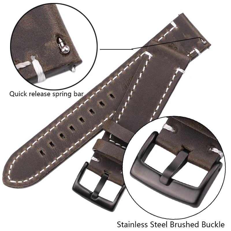 Genuine Leather Watchbands 18mm 20mm 22mm 24mm Black Dark Brown Women Men Cowhide Watch Band Strap Belt With Buckle