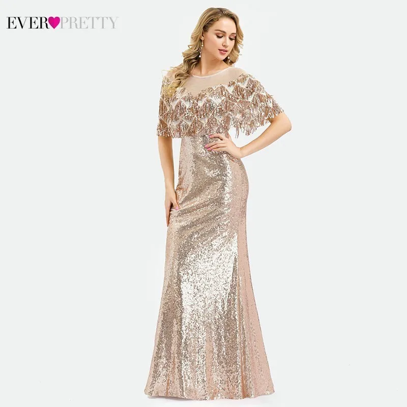 Вечерние блестящие платья русалки Ever Pretty розовое золотистое платье с бахромой