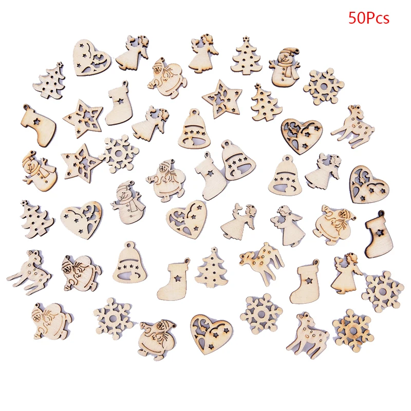 50pcs 50/100 шт Рождественский Снеговик животных из натурального дерева орнамент Скрапбукинг Ремесло Деревянные Бусы DIY домашний декор в виде петель - Цвет: 50pcs