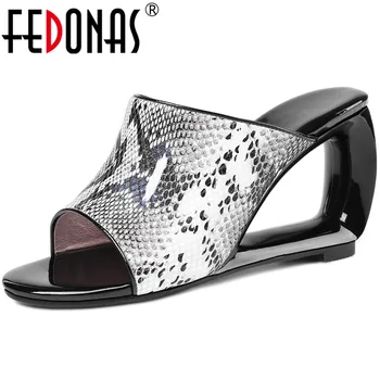 

FEDONAS Animal Prints Slingbacks Sandals For Girls Genuine Leather High Heels Pumps 2020 Summer New Arrival Party Shoes Woman