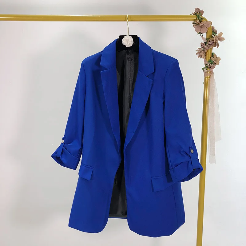 new unbuttoned blue blue seven-point sleeve suit jacket female