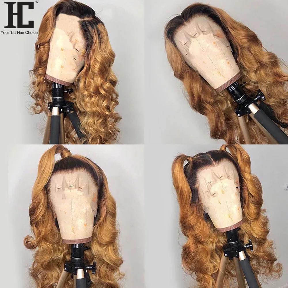 Парик HC 13x4 на сетке спереди перуанские волнистые волосы Remy Ombre 4/27 двухцветные