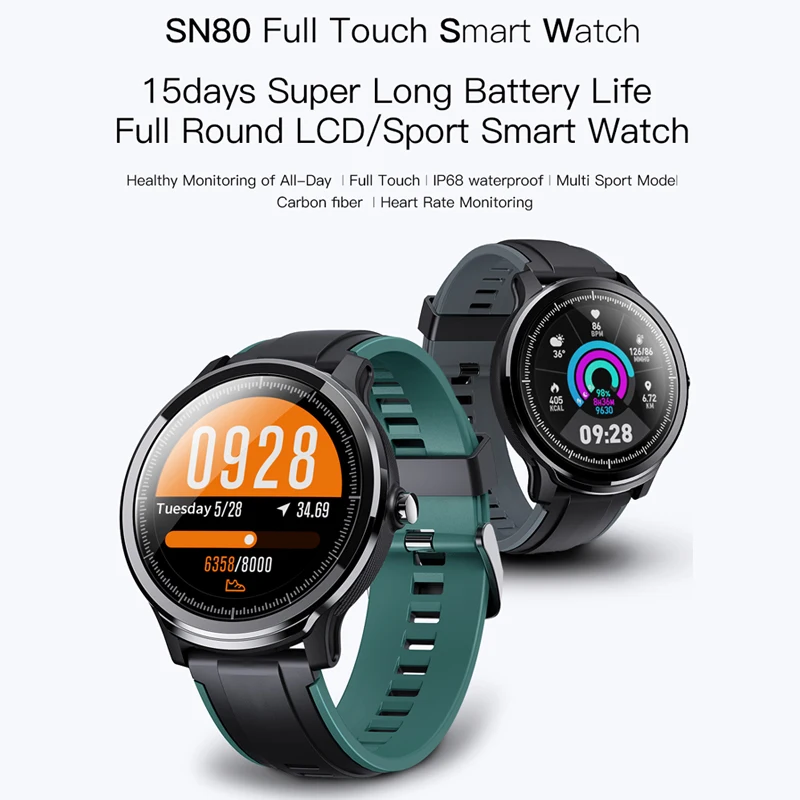 ESEED SN80 smart watch men IP68 waterproof 60 days long standby 1.3 inch Allloy case Heart rate Weather forecast smartwatch