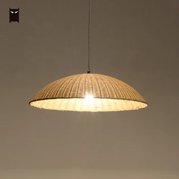 

Delicate Bamboo Wicker Rattan Cap Pendant Light Fixture Modern Simple Rural Style Hanging Ceiling Lamp Entrance Dining Bed Room