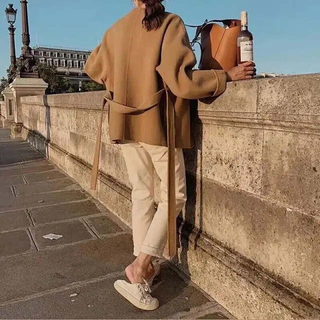 Женская кашемировая куртка с поясом изогнутая Осень зима 2020|Пальто| |